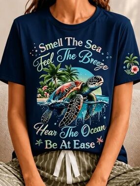 Navy 'Smell The Sea' Sea Turtle Graphic Tee